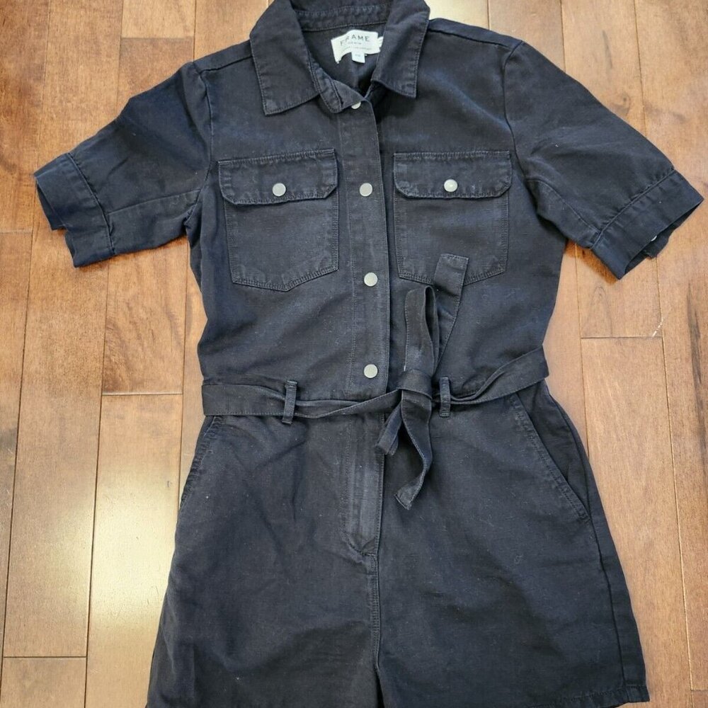 Frame women's black jumpsuit in size XS cotton linen mix